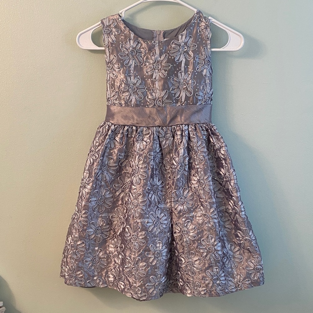 Rare Editions Silver Floral Kids Dress